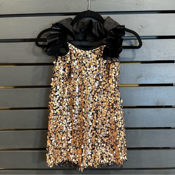 Costume Gallery Gold Sequin Dress with Ruffle Halter- Small Adult - Picture 10 of 10